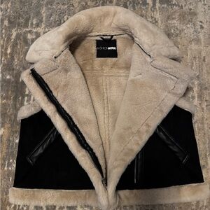 Fashion Nova Black and Cream Faux Fur Vest